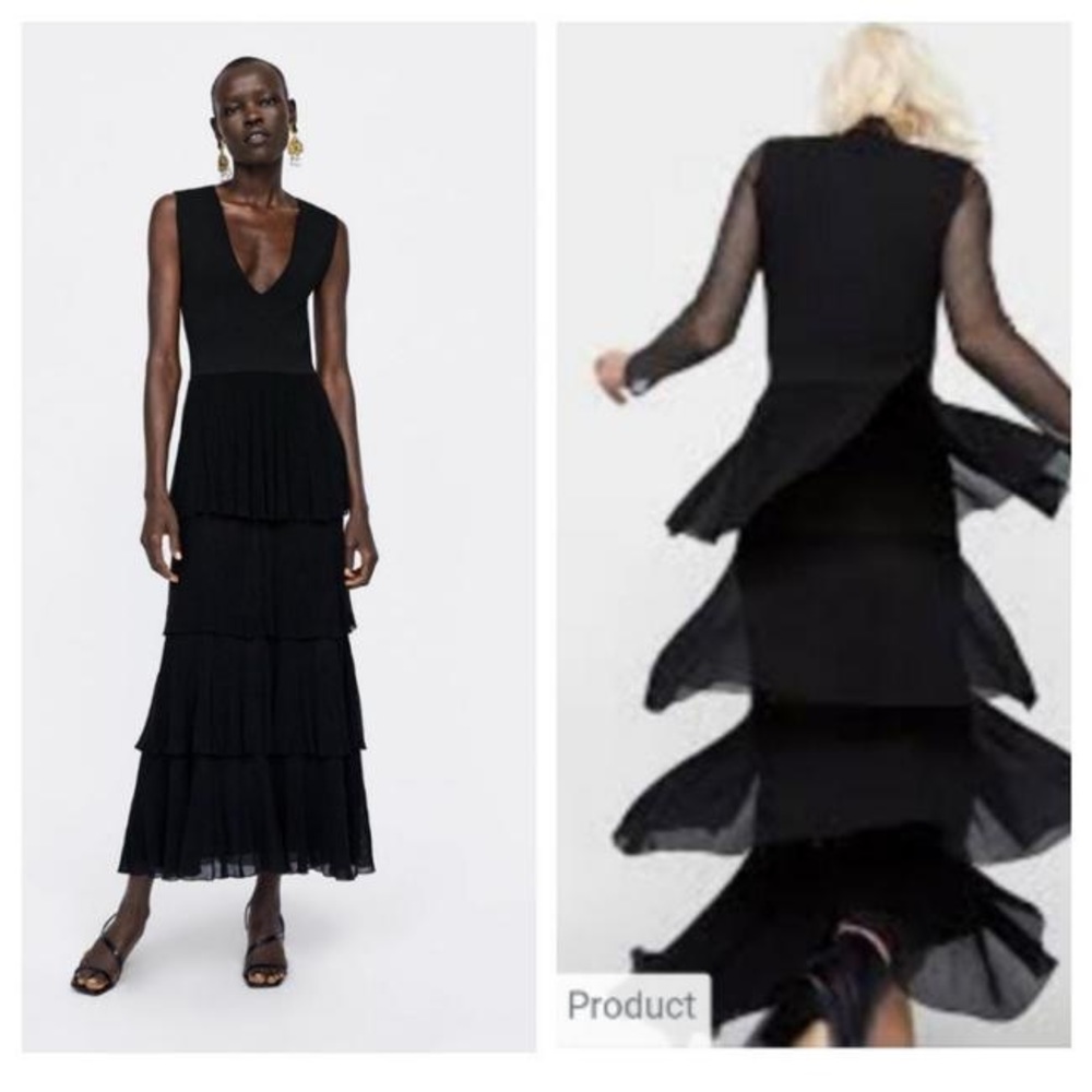 Black Tiered V-Neck Maxi Dress